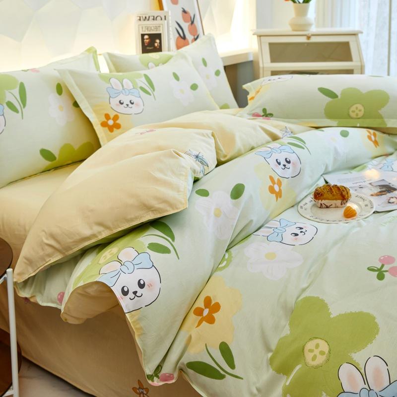 Printed Pure Cotton Student Dormitory Three-piece Four-piece Single Quilt Cover Sheet Pillowcase Duvet Cover