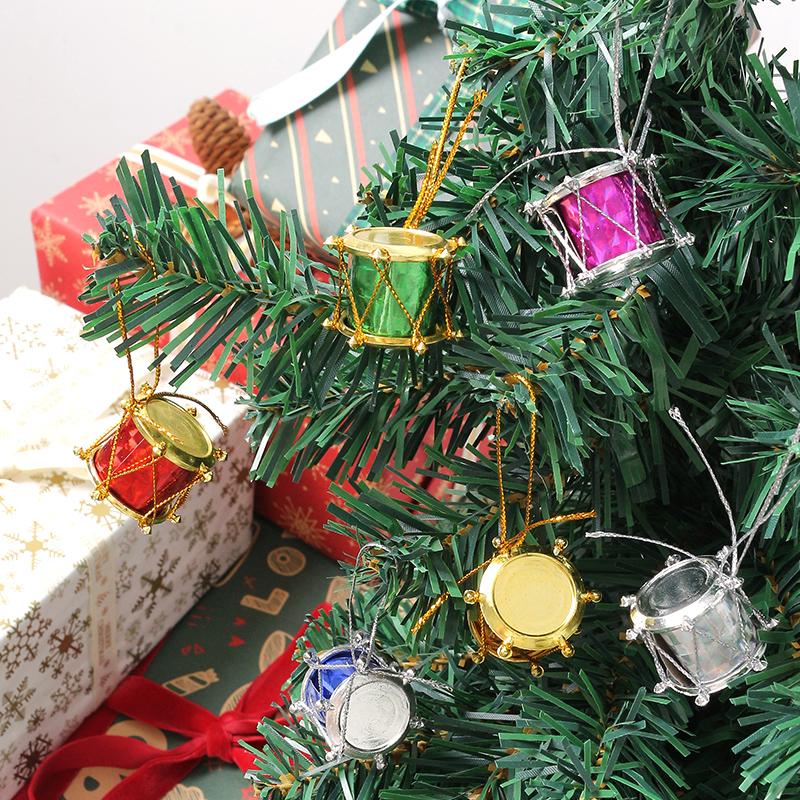 2.5-3.5CM 12Pcs Colorful Drums Hanging Ornaments Xmas Tree Glitter Pendants for Home Party Noel Gifts New Year Gifts Navidad