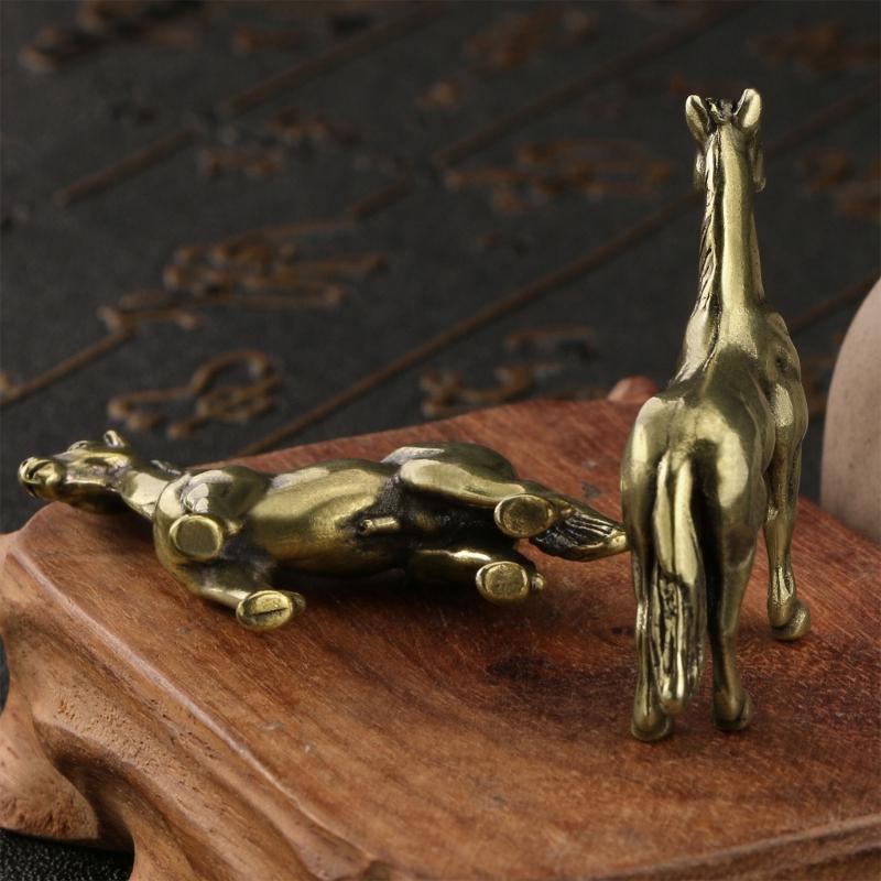 Antique Metal War Horse Statue Carving Traditional Chinese Fengshuis Home Office Decors Sculpture With Stable Base