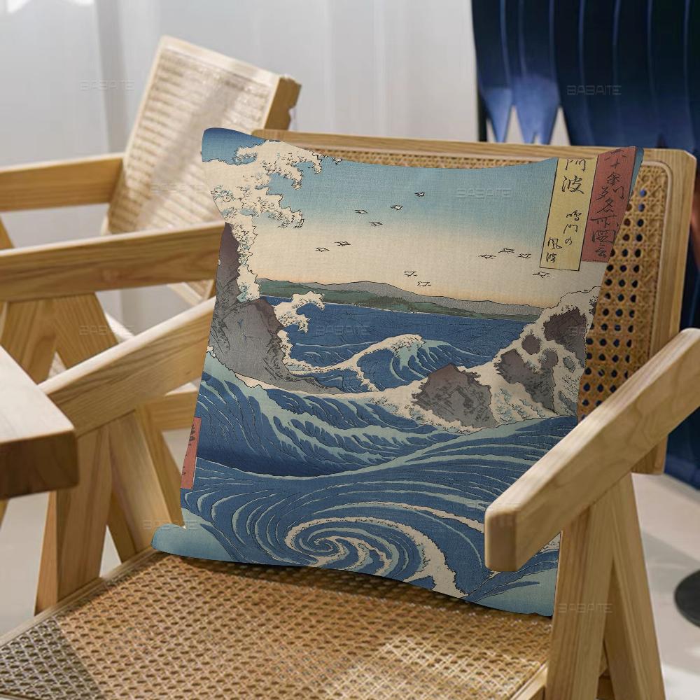Japanese Landscape Series Office Cushion Pillowcase Car Cushion Cover45X45CM Lumbar Pillowcase Sofa Pillowcover
