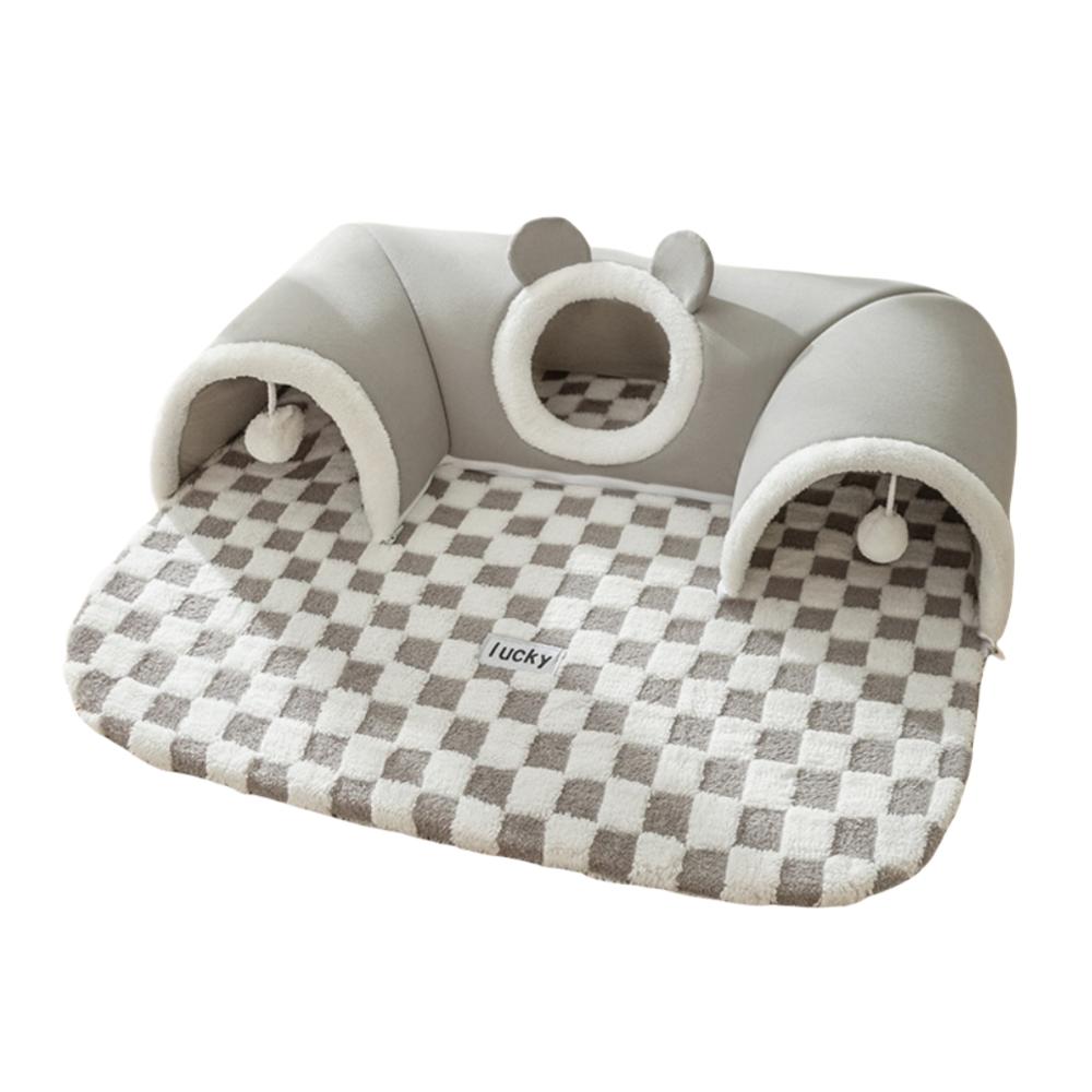 

Playful Plush Material Cat Tunnel Bed Thicken Warm Tube Shape Plush Tunnel Toy Brown Grey Peekaboo Plush Toy Home Decor серый
