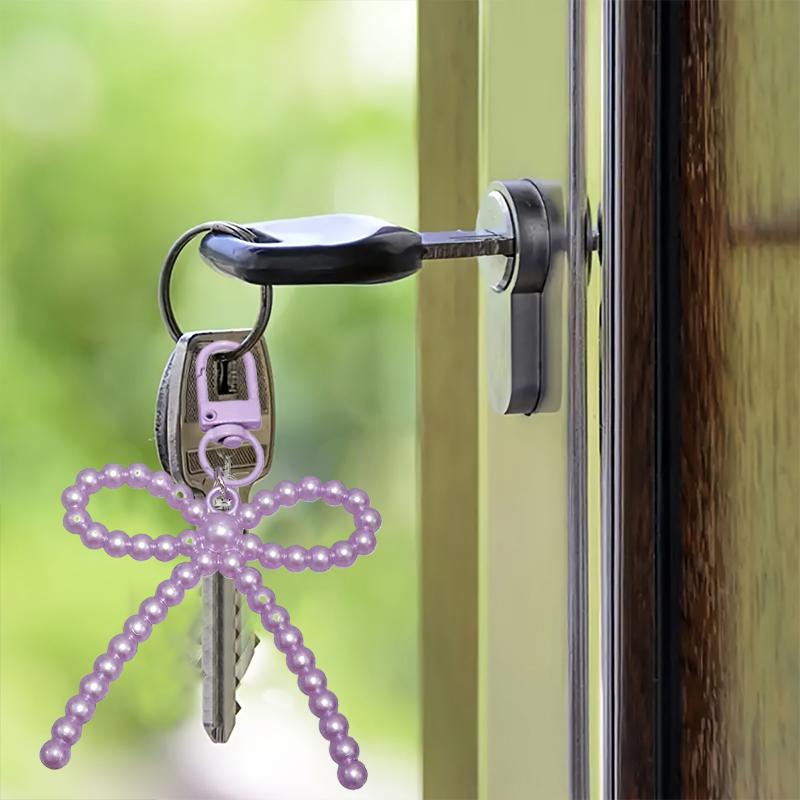 1PC Korean-Style Minimalist Phone Case Versatile Faux Pearl Dainty Keychain Trendy Bow Chic Charm Elegant 10x6cm