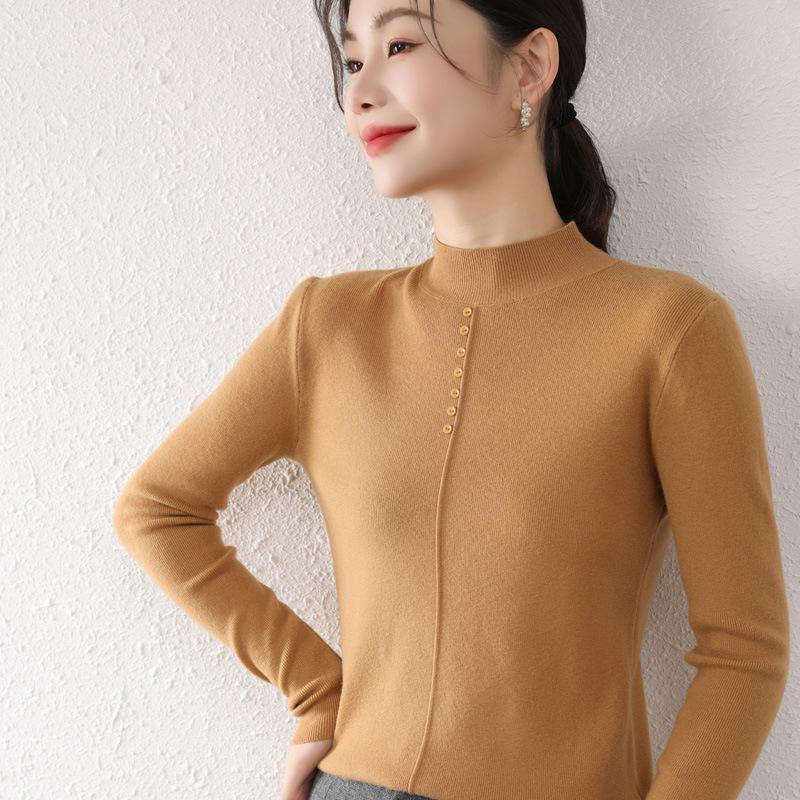 Autumn and Winter Women's Half-high Neck Slim Solid Colour Warm Bottoming Knitwear