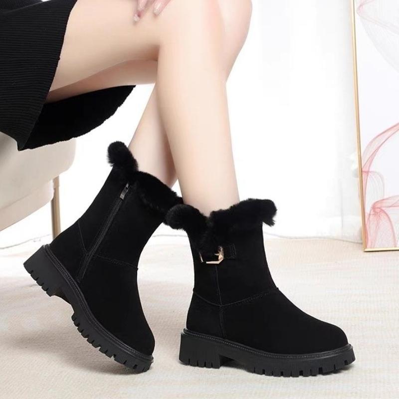 Fashion Winter Round Toe Fleece-lined Women's Snow Boots Chunky Ladies Shoes Booties Sale High Quality Boot New Rock Plush Warm Footwear