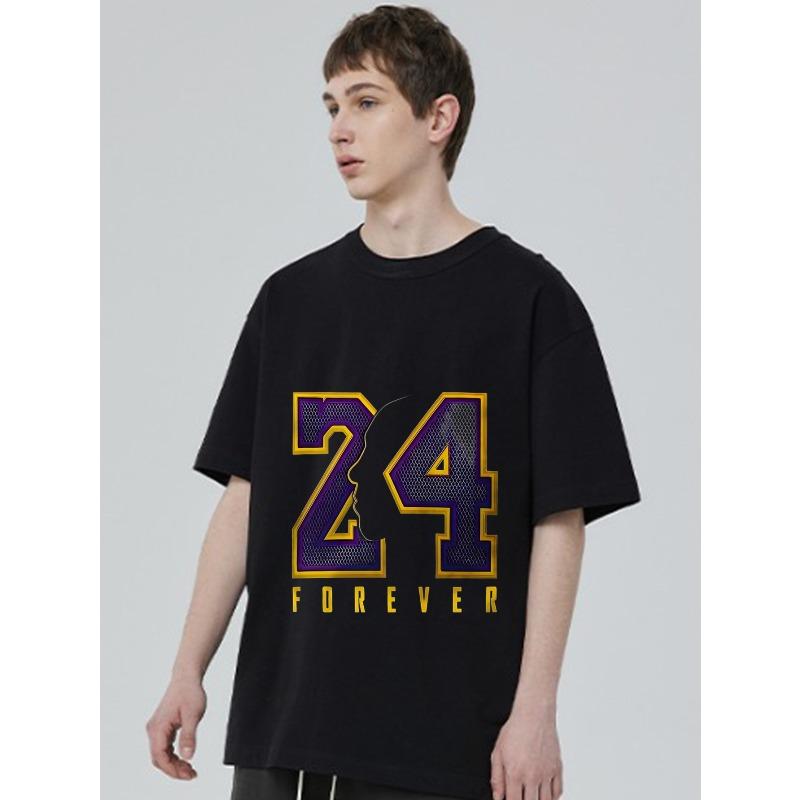 Black T Shirt with 24 Forever Graphic and Silhouette Design for Casual Wear