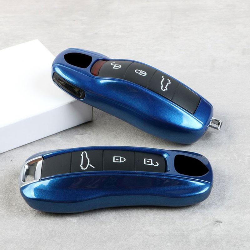 Custodia Cover Guscio in Plastica ABS Lusso Blu Zaffiro per Chiave Auto Porsche Boxster Cayman Panamera Cayenne Macan 718/911 Taycan