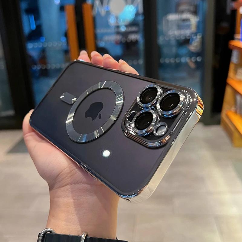 Luxusní průhledný Magsafe bezdrátový nabíjecí kryt pro iPhone 15 14 13 12 11 16 Pro Max Plus X Xs Max XR Magnetický silikonový kryt