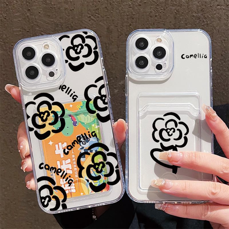Card Slot Holder Silicone Wallet Pocket Case For Xiaomi Redmi Note 12 13 Honor 200 Smart Oppo A18 A38 A58 Samsung S23 S24 S25 Cover Clear Phone Bumper
