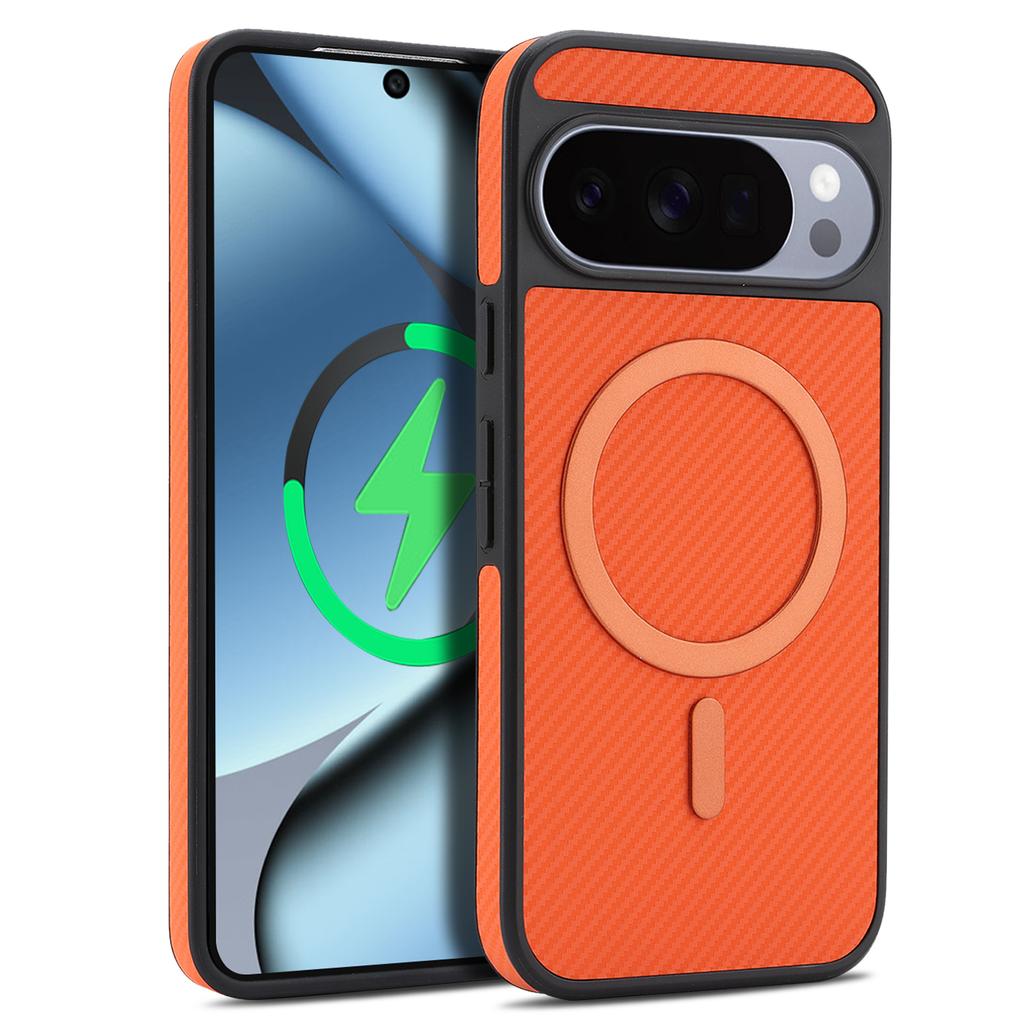 Custodia magnetica in pelle di fibra di carbonio di lusso per Google Pixel 10 Pro Xl 9A 9 Ricarica wireless Cover sottile antiurto