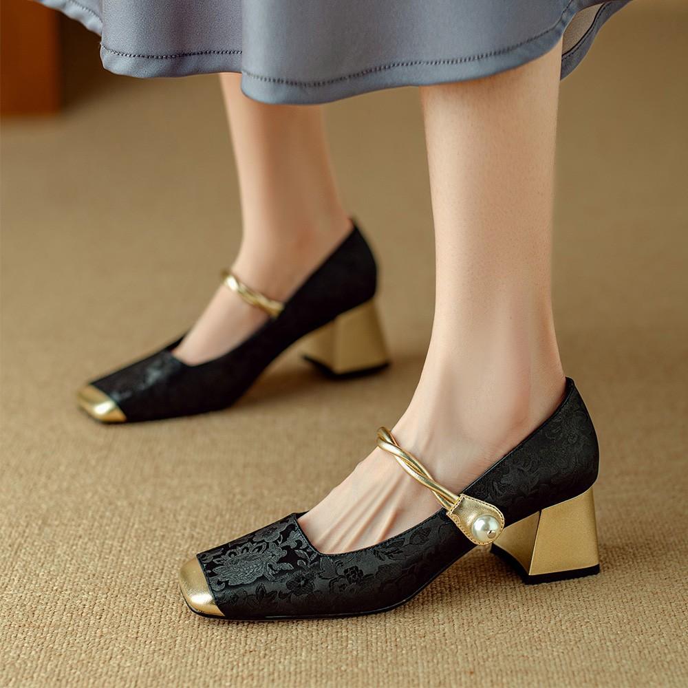 Fashion Fashion Womens Shoes Designer Square Toe High Heels Elegant Chunky Heeled Single Shoes for Women Cheongsam Shoes Mary Jane Pumps