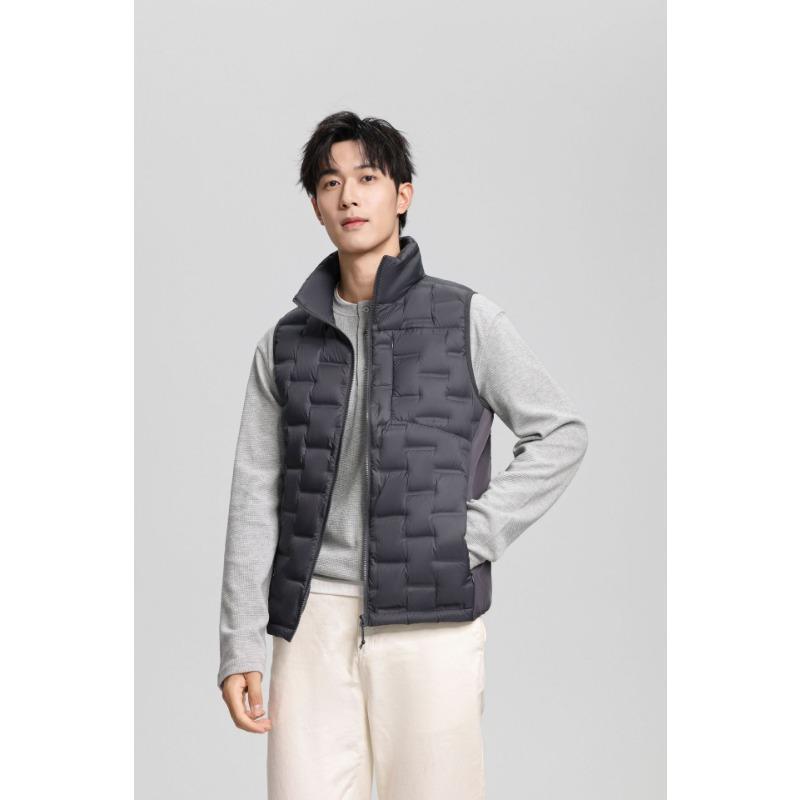 

Autumn light and thin men s down jacket pressed rubber stand-up collar vest autumn and winter casual versatile fashion warm and comfortable vest 3XL (90 kg - 100 kg) темно-серого