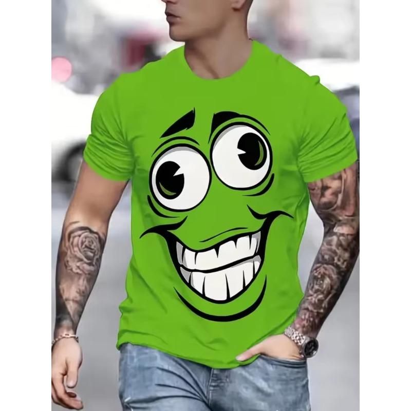 Men's Summer Plus Size Comfortable Casual 3D Unique Expression Printed T-shirt- Soft Medium Stretch Polyester Fabric Summer Mens Relaxed Fit Clothing