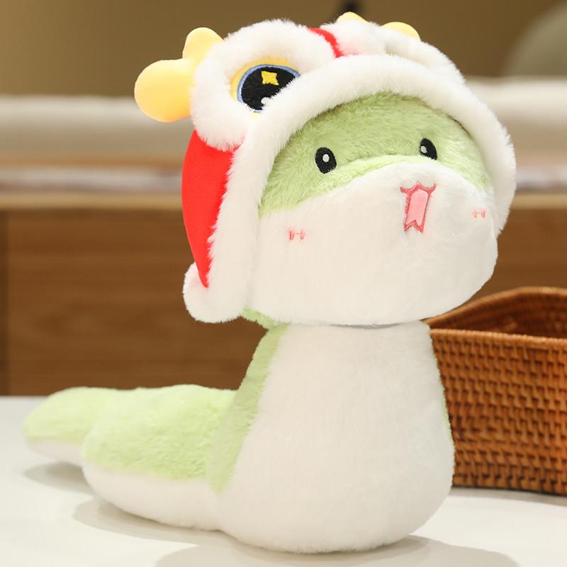 New Year Cartoon Lucky Snake Animals Plush Figure Dolls Soft Pillow Toys Wear Lion Clothes Funny Christmas New Year Gift