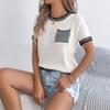 Spring and Summer Casual Contrasting Stripes Padded Short-Sleeved Knit Top for Women
