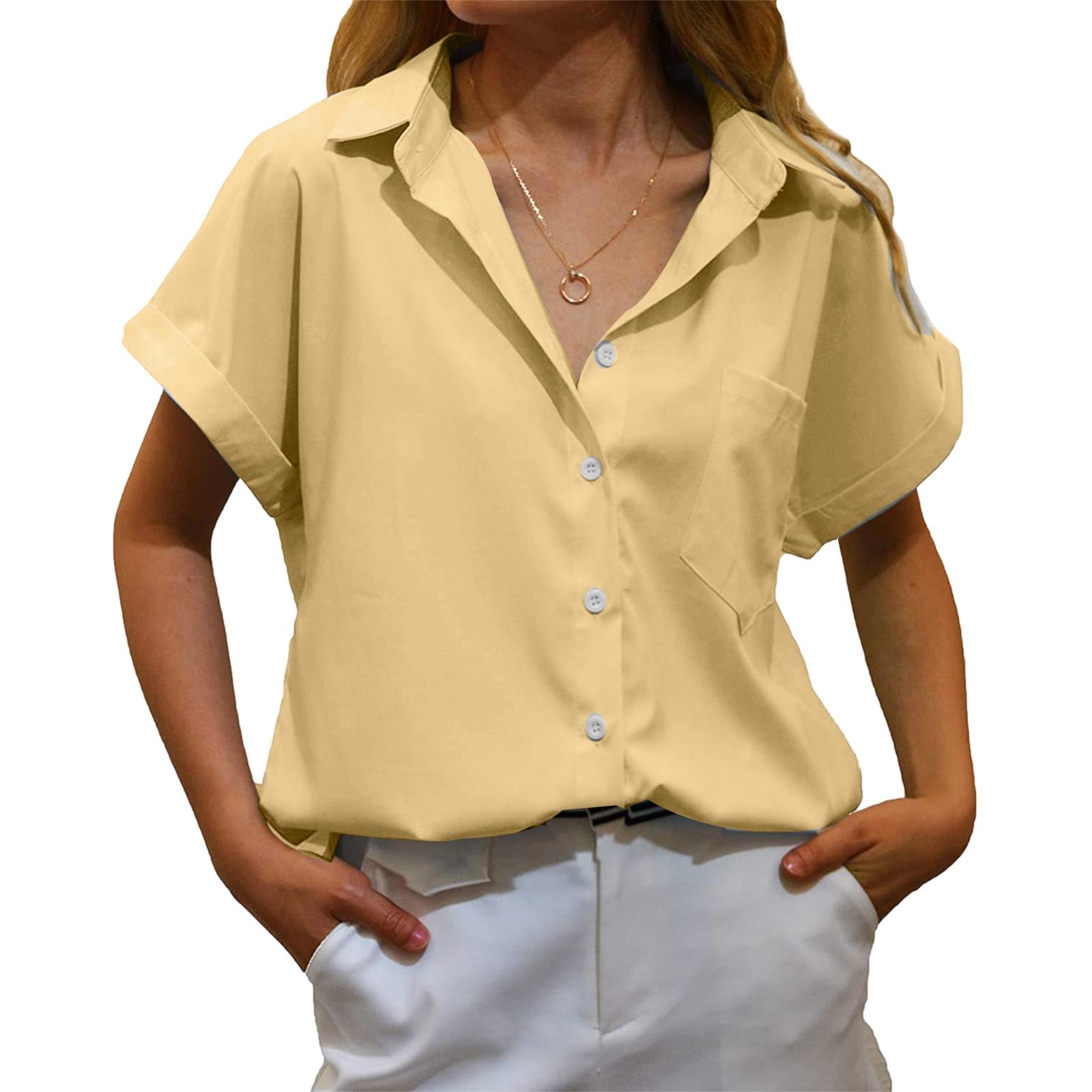 

Women s Pocketed Short-sleeve T-shirt & V-neck Button-front Shirt XL жовтий