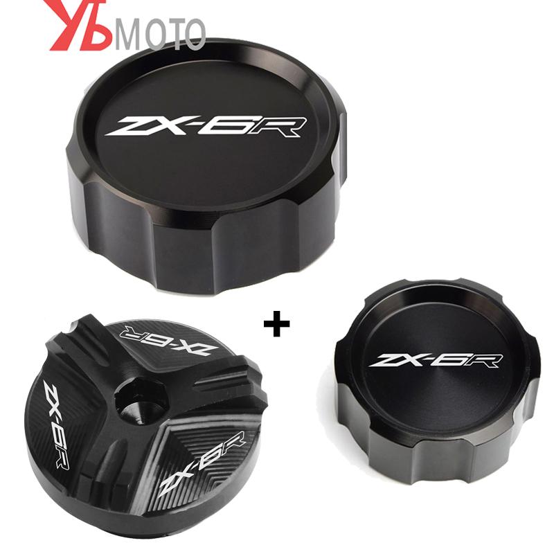 Front Rear Brake Fluid Reservoir Cover & Engine Oil Filler Cap For KAWASAKI ZX6R ZX-6R ZX636 (please Buy According To Size)