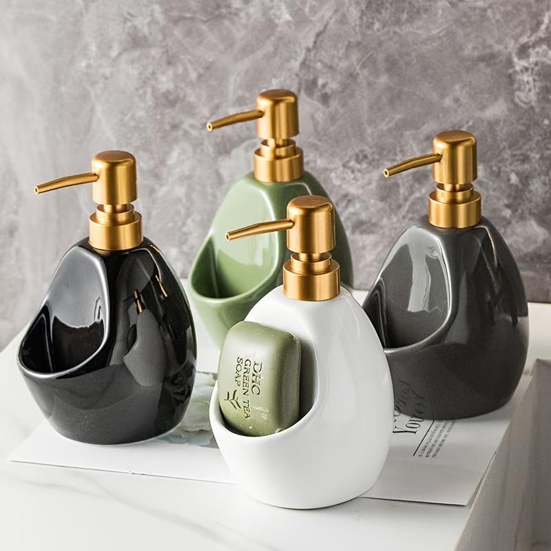 Modern Ceramic Hand Soap Dispenser with Pump , Dual In 1 Soap Holder , Dispenser, Elegant Bathroom Countertop Organizer for Home, Hotel, Spa