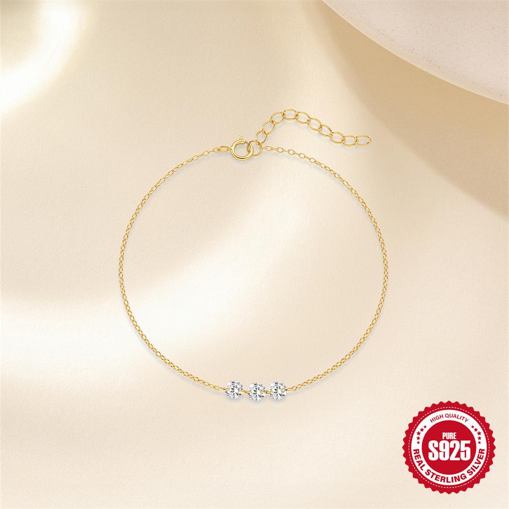 925 Sterling Silver Fashionable Simple Zircon Splicing Anklet Women'S Original Design Chain Jewelry Summer Accessories