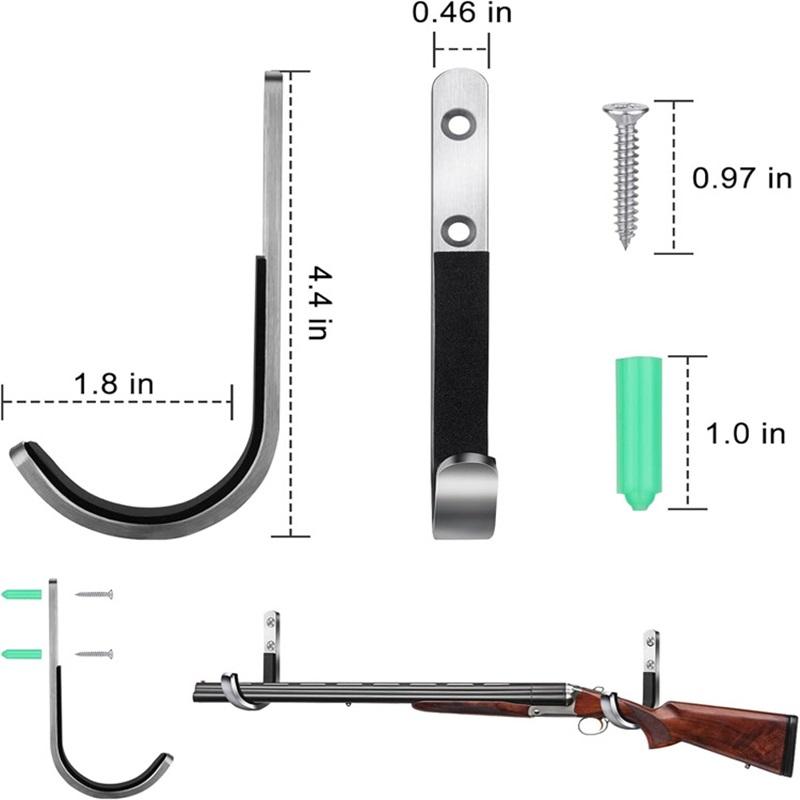 2Pcs Wall Mounted Gun Rack Metal Storage Hooks J Shape Hooks For Guns Firearms Organizer Hanging Hooks