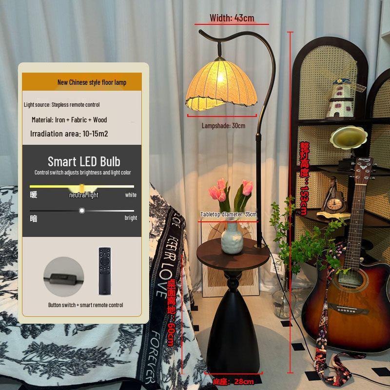 American Retro Floor Lamp with Display Shelf - Living Room Decor & Bedside Table Lamp