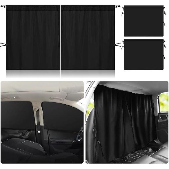 Set Of 3 Car Window Shades, 1 Rear Seat Divider Curtain & 2 Rear Side Window Sun Shades, 95% Light Blocking Car Window Covers Privacy Protection