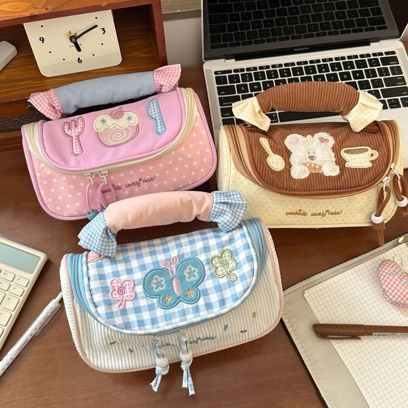 Colorblock Cosmetic Bag Large Capacity Cute Aesthetic Stationery Organizer Kawaii Cartoon Girls Teens Travel Makeup Bag