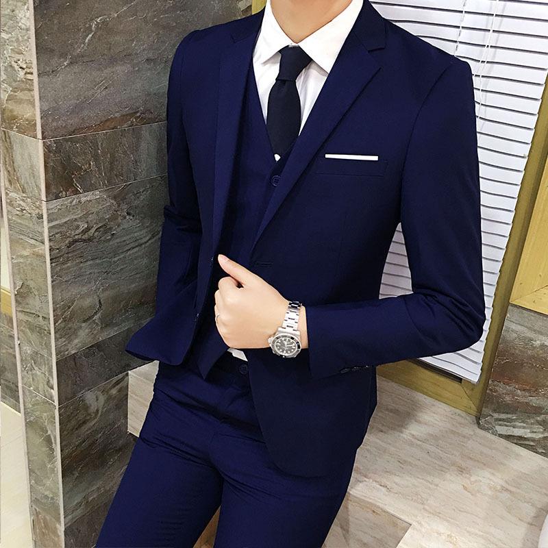 European Size Men's Three-Piece Wedding Suit - Thickened Formal Attire for Grooms