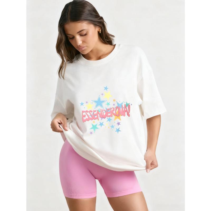 Oversized T Shirt Black Essential Star Print Graphic Tee Casual Streetwear Fashion Top Women Summer Outfit