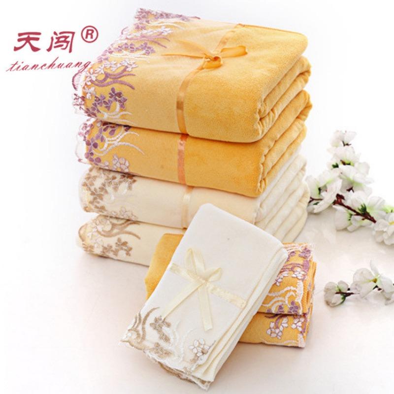 3pcs/set Lace Border Embroidery Face Bath Towel Set Microfiber juegos de toallas Absorbent Towels Bathroom Wedding Decoration