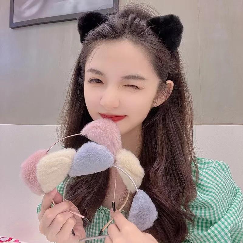 Plush Cat Ears Headband for Women Cartoon Plush Hair Band Anime Cosplay Cute Face Wash Hairband Headware Girls Hair Accessories