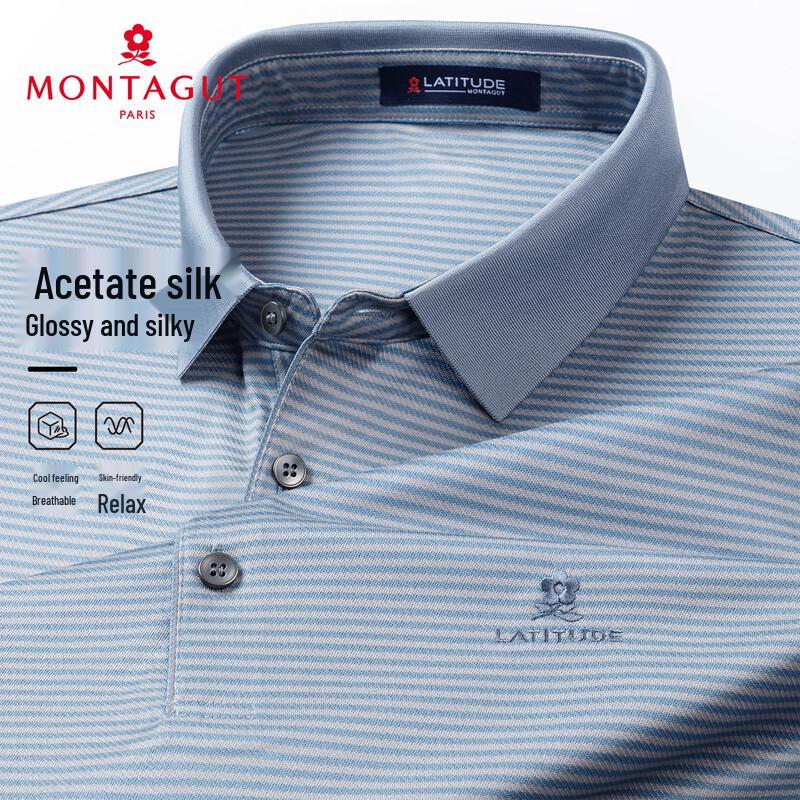 MONTAGUT Men s Acetate Silk Blend Short Sleeve Polo Shirt L