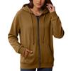Women's Loose And Comfortable Zipper V-neck Long Sleeved Solid Color Pullover Sweatshirt Jacket