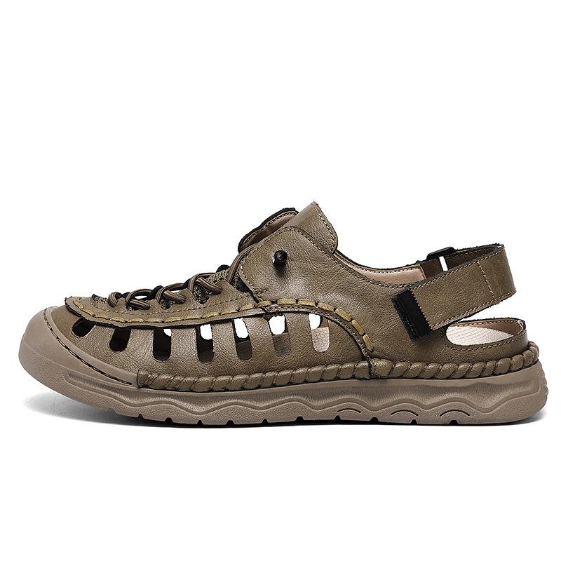 Large size hand-woven men's shoes 2025 new hollow hole shoes men's soft sole non-slip breathable bag head sandals