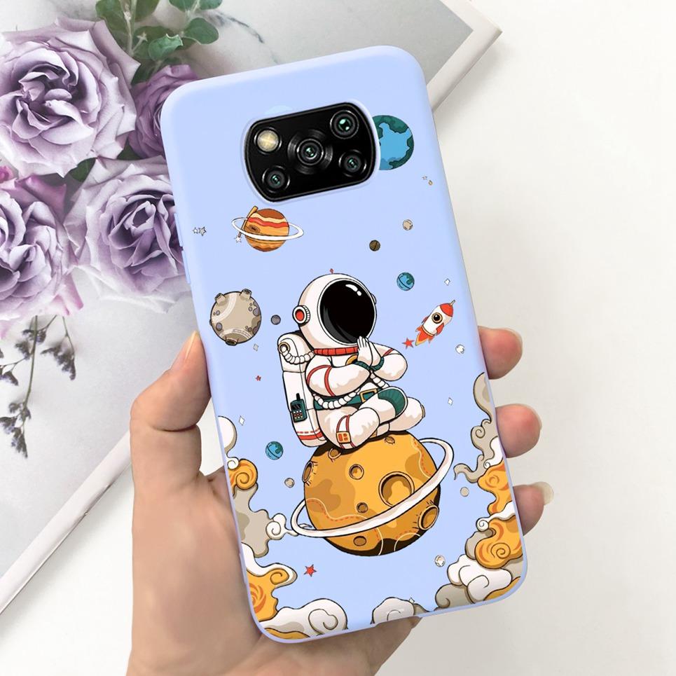 For Xiaomi Poco X3 Pro PocoX3 NFC Back Cover Case Astronaut Printing Cartoon Bumper Soft Matte Silicone For Poco X3 X3Pro Coques