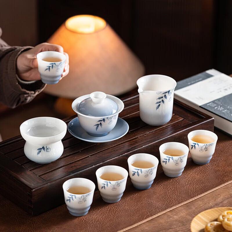 Hongyu Puyue Hand-painted Ye Lan Chengxiang White Porcelain Gaiwan Tea Set