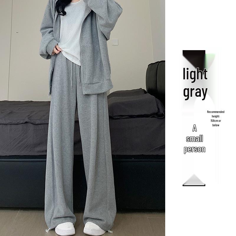 2024 Damen Weiß-Grau Hochtailliert Locker Weitbein Lässige Schlankmachende Jogginghose