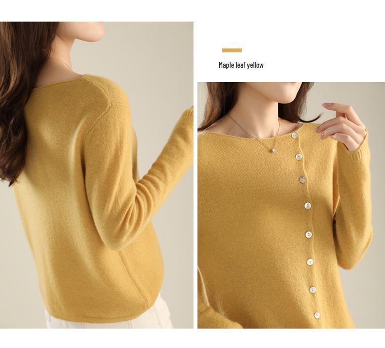 2024 Autumn Women's Low Round Neck Single-Breasted Knitted Cardigan Sweater