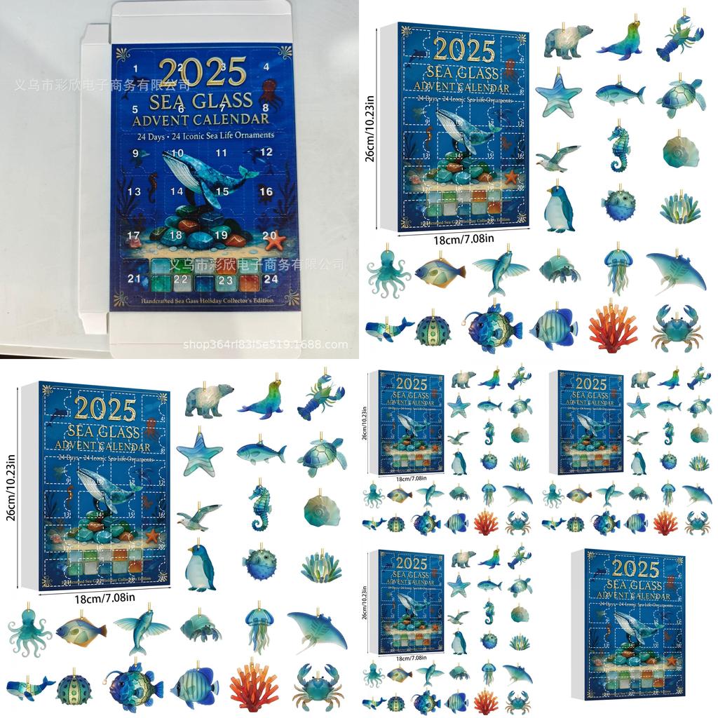 Christmas Countdown Calendar With Marine Animal Acrylic Ornaments For Holiday Decor