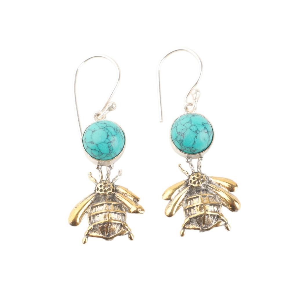 Natural Blue Turquoise Gemstone 925 Sterling Silver Unique Handmade Earrings 2" EE-154-32