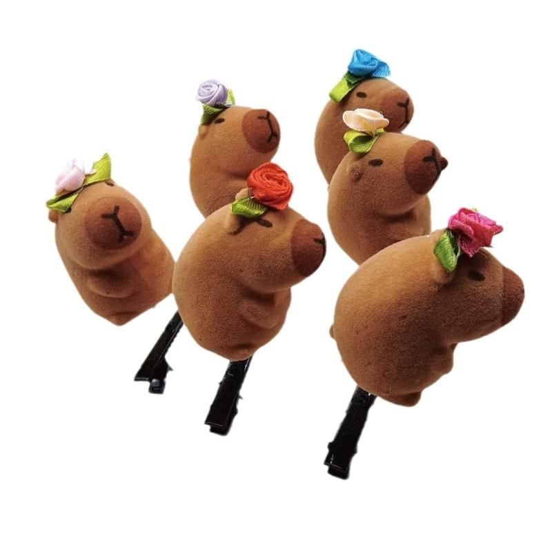 Pack of 5 Cartoon Capybara Hair Clip Plush Hairpins Fashionable Hair Ornament Suitable for Students and Youthful Women