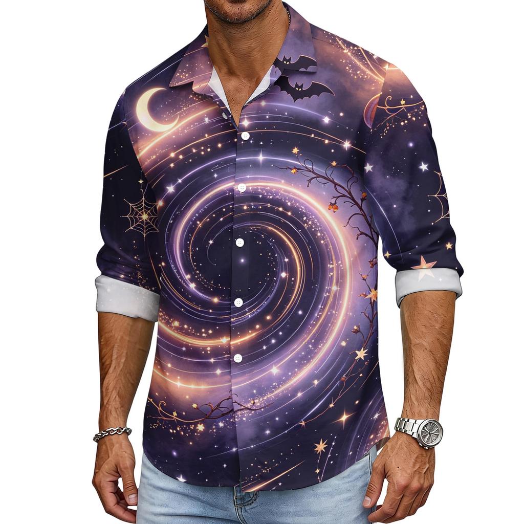 Men's Halloween Loose Fit Long Sleeve Shirt Button Down Collar Vintage Casual Shirt Breathable Fabric Suitable for Spring Autumn Outdoor Daily Wear