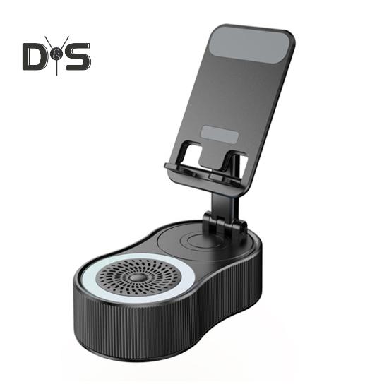 

Подставка для телефона с возможностью вращения на 360 градусов, беспроводным динамиком Bluetooth и подсветкой RGB, регулируемым по высоте держателем для мобильного телефона чёрный