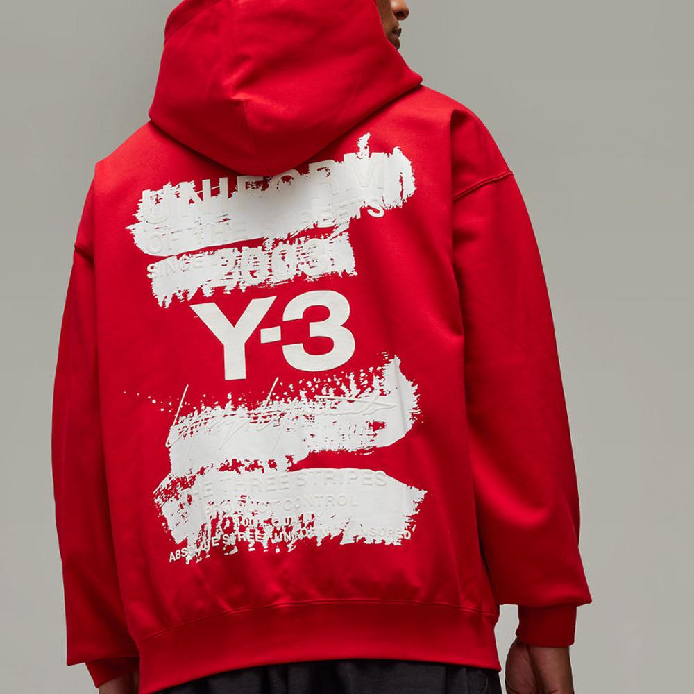 Y-3 SS25 Letter Print Drawstring Ribbed Edge Hooded Sweatshirt Unisex sweatshirt Red JM3230