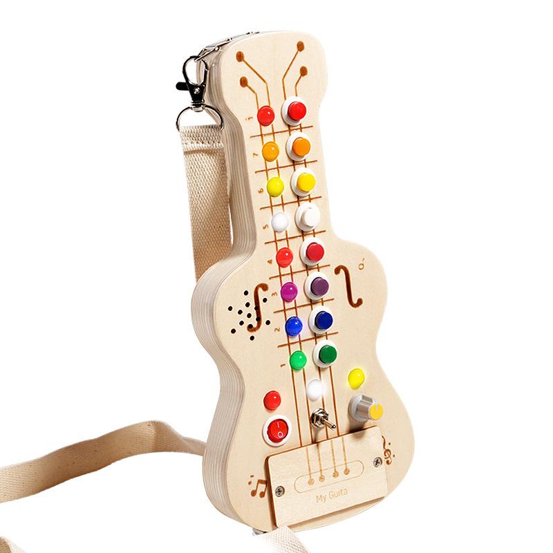 Wood Led Switch Light Melody Sound And Light Electronic Guitar Busy Board Children'S Montessori Early Education Educational Toys
