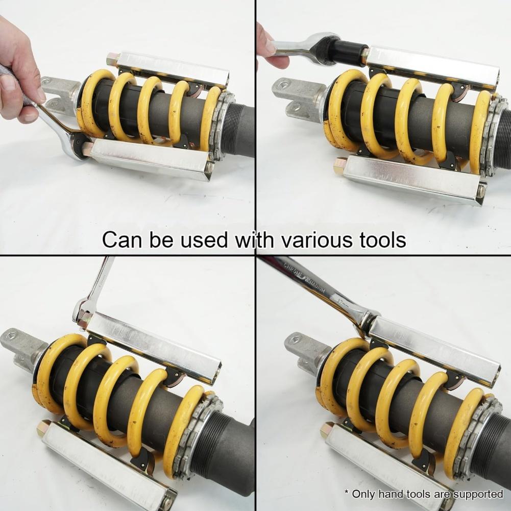 Motorcycle Shock Spring Compression Tool Set for Quick and Controlled Compression Using 17mm Wrench and 3/8 Inch Ratchet