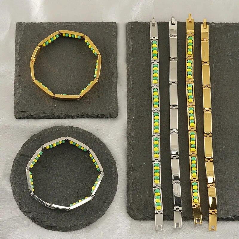 Módní zelené žluté korálky Babalawo náramek Orula Pulsera No Fade Šperky z nerezové oceli pro muže a ženy Dárkový amulet