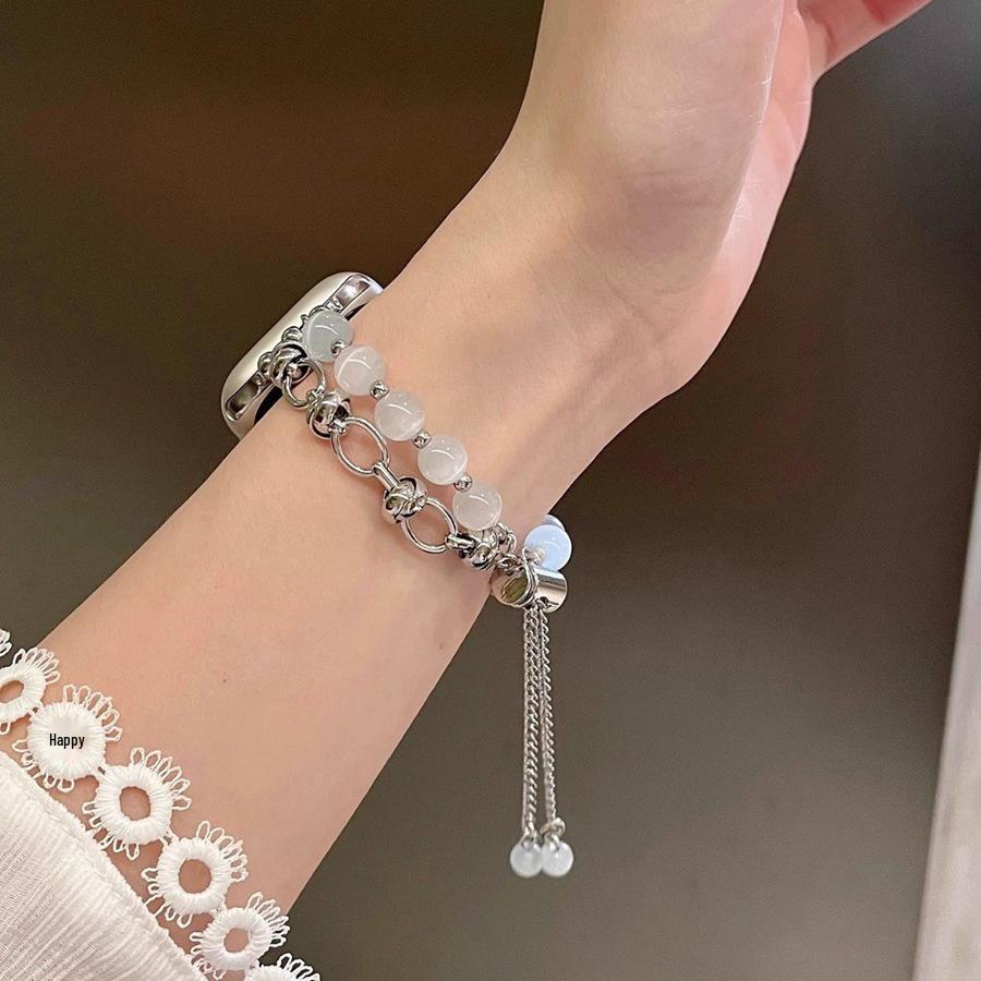Tricolor Cat's Eye Stone Bracelet Strap for Apple Watch Series 9, 8, 7, 6, 5, 4, 3, 2, 1, and SE