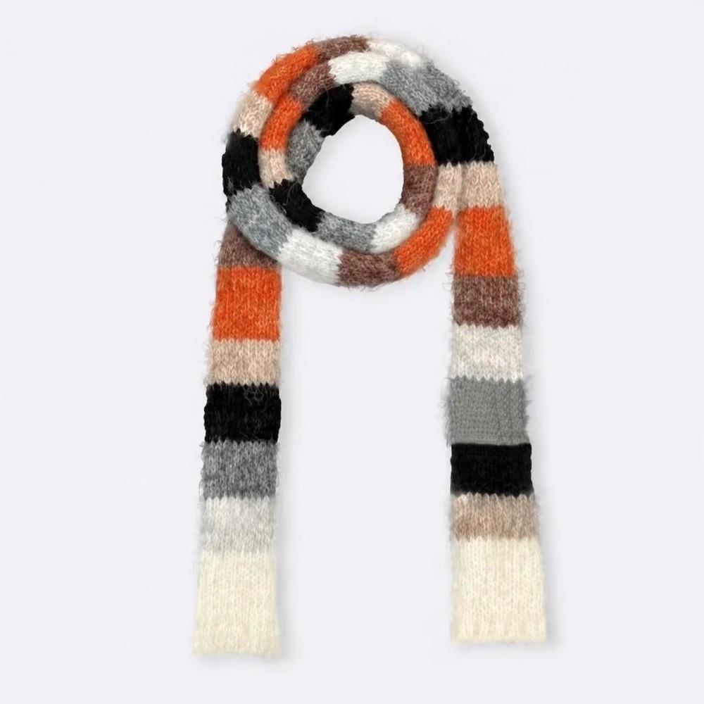 Y2K Style Sausage Thin Scarf Warm Color Splicing Rainbow Color Scarf Cold Weather