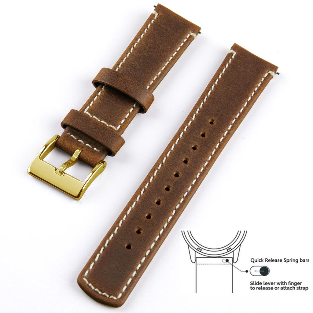 Genuine Leather Top Grain Watch Band, Quick Release 20mm/22mm Watch Strap, Fits Samsung Galaxy Watch, Men and Women Watch band