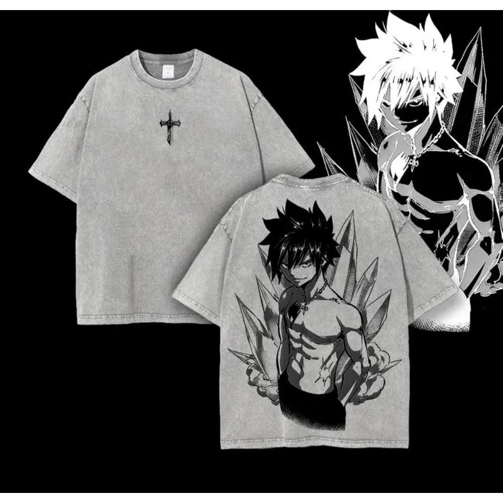 

Gray Fullbuster Print T-shirt Anime Fairy Tail Clothing Men Women Casual Cotton Tshirts Retro Washed T Shirt Harajuku Male Tops XXL серый